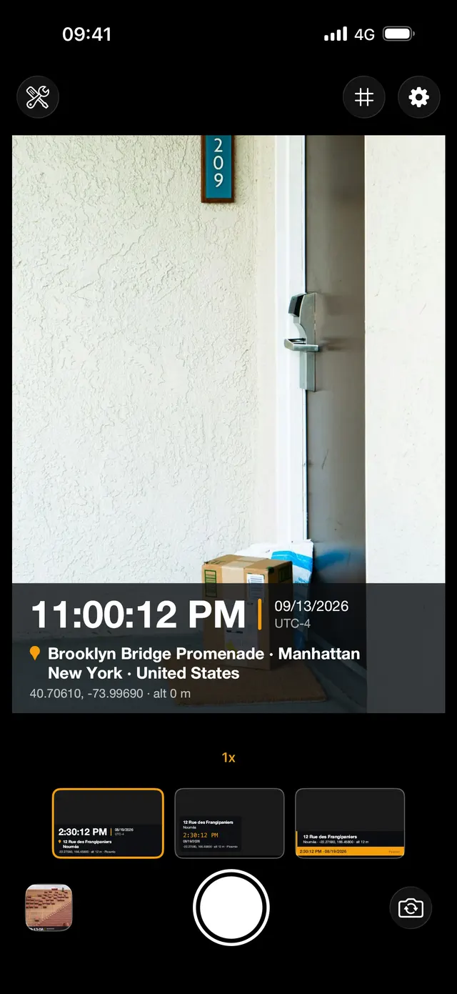 Picamio camera with the live stamp on the viewfinder